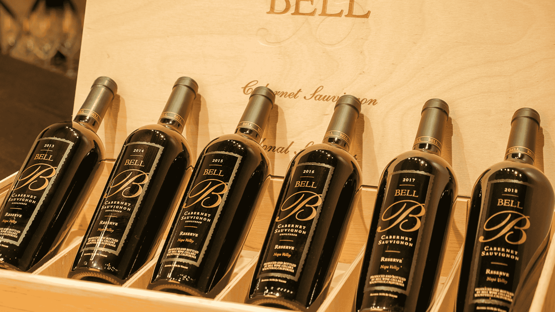 Bottle of Bell Wine Cellars Clone 6 Cabernet Sauvignon from Napa Valley on a stone surface